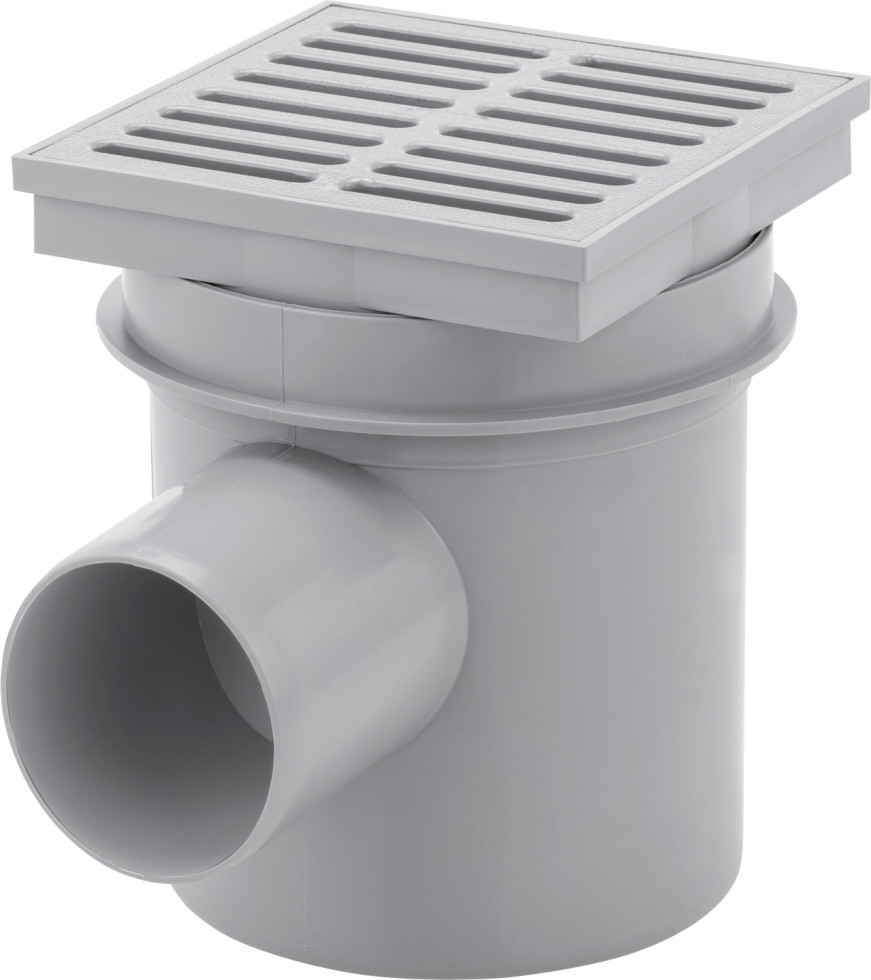 ACO Haus- und Hofablauf 150 x 150 mm, grau, DN75, Ablauf waagerecht
