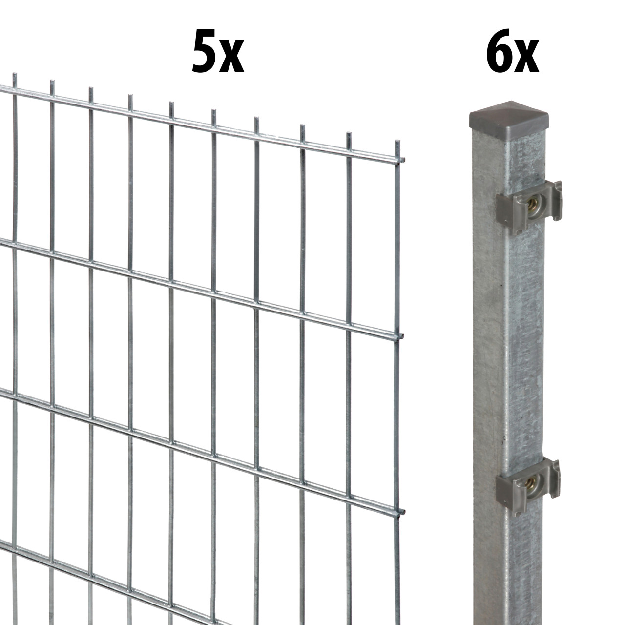 Floraworld Doppelstabmatten-Zaun Set 10 m 201 x 183 cm inkl. 6 Pfosten 240 cm feuerverzinkt