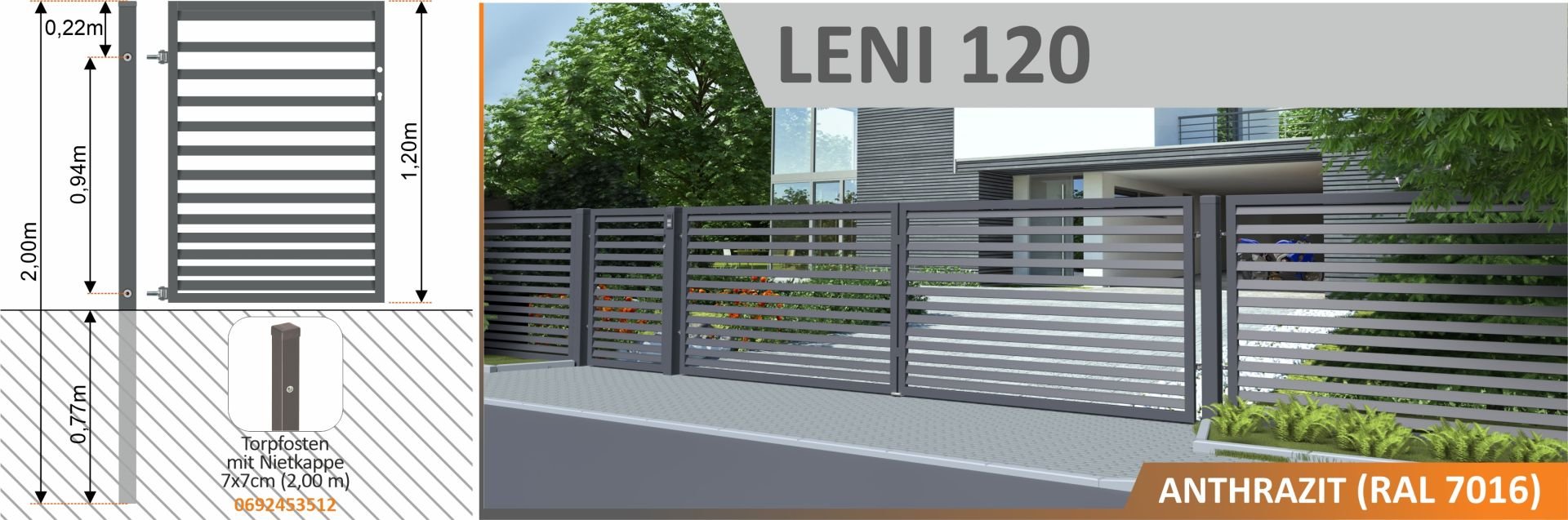 Polbram Zaunfeld Leni 120 200 x 120 cm, RALFarbe 7016 kaufen Globus