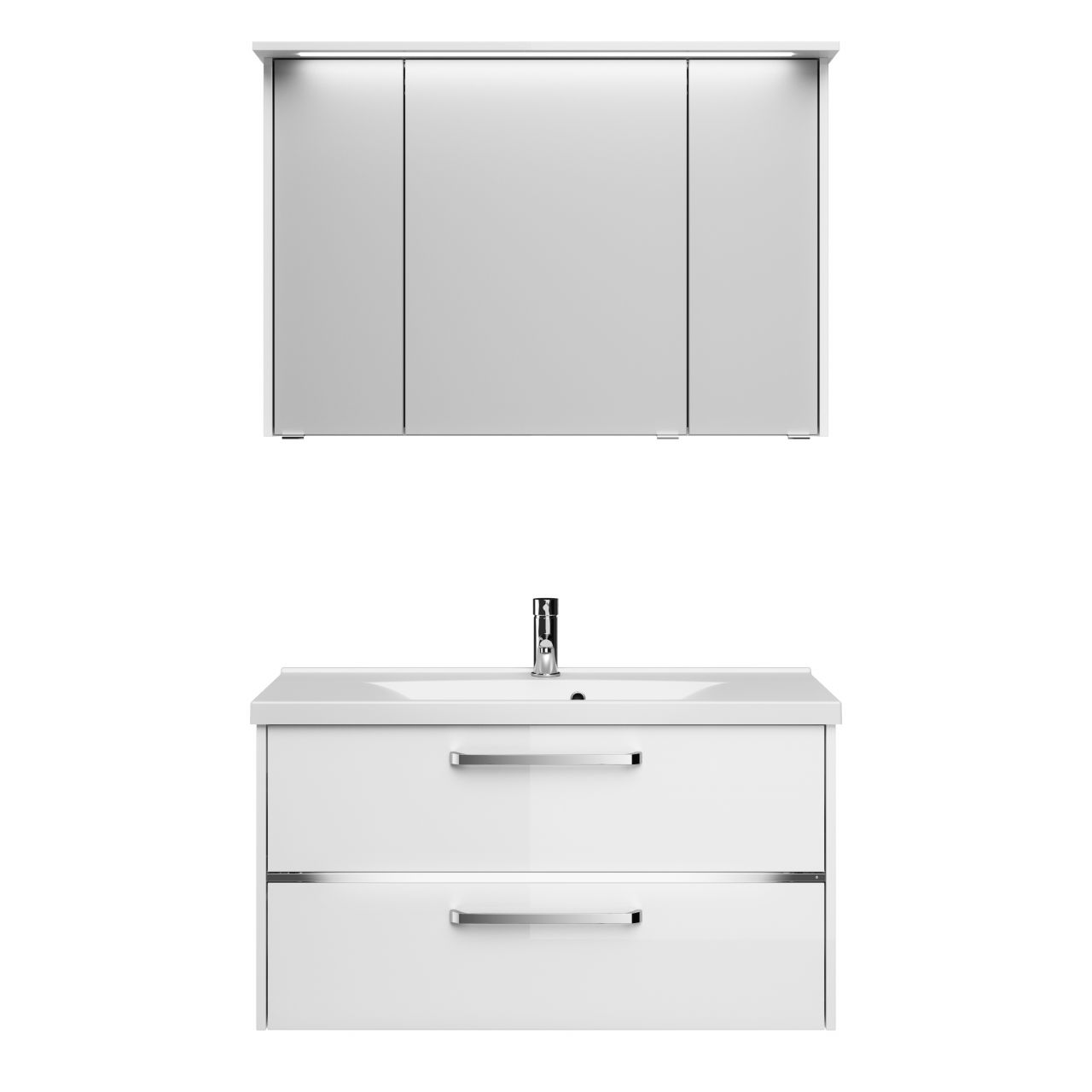 Primaster Badmöbel-Set Berlin weiß 105 cm Twin LED, Mineralgusswaschtisch
