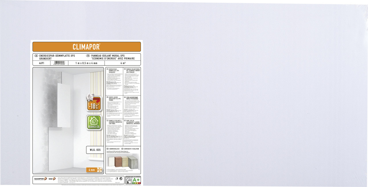 Climapor Energiespar Dämmplatte XPS, 1 m x 0,5 m x 4 mm
