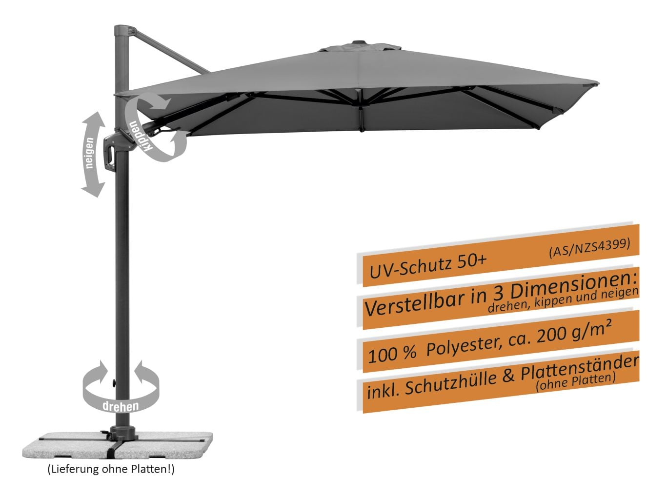 Schneider Ampelschirm Rhodos Twist anthrazit 350 x 260 cm kaufen