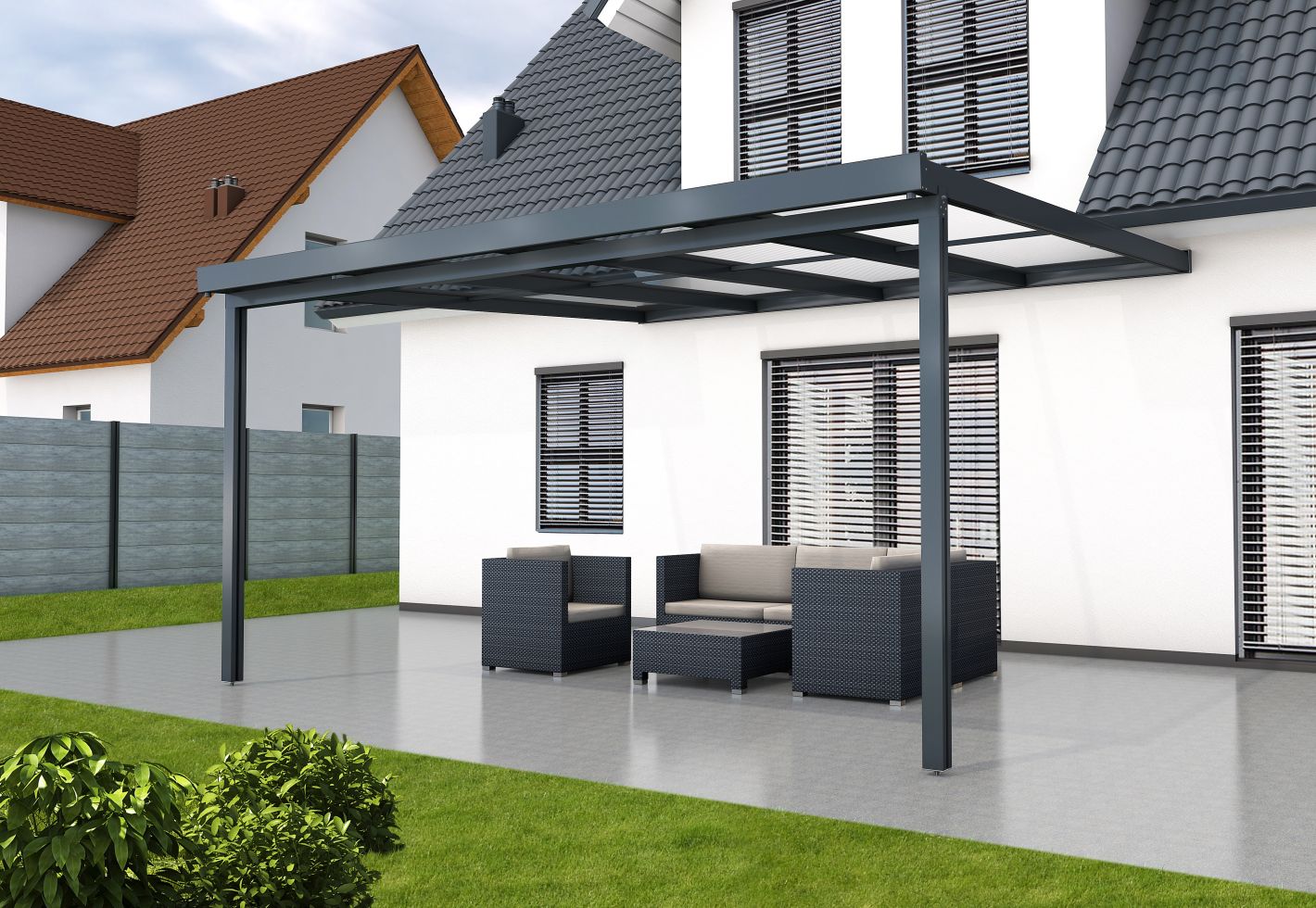 Gutta Premium Terrassendach 410,2 x 406 cm anthrazit Klima blue 16 mm