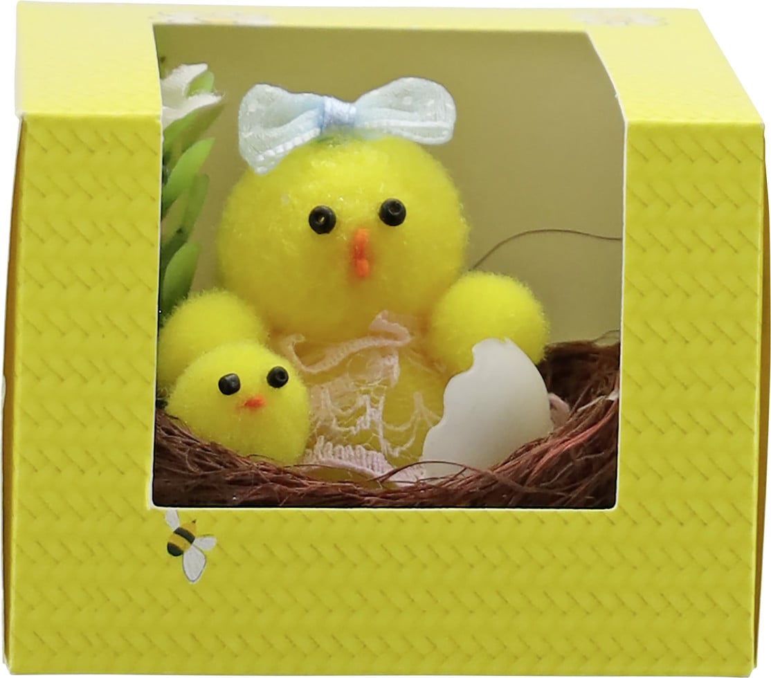 Osterdeko Küken im Nest Chenille 6,5 x 5,5 cm gelb