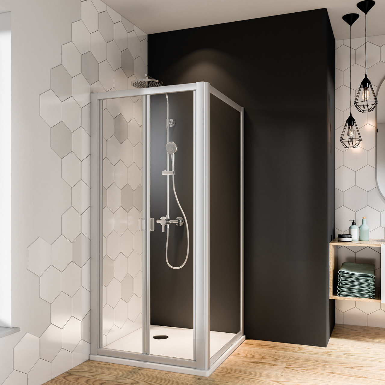 Breuer Fara 4 Dusch-Falttür für Nische Seitenwand 90 cm breit, Alu silber matt, Klarglas hell